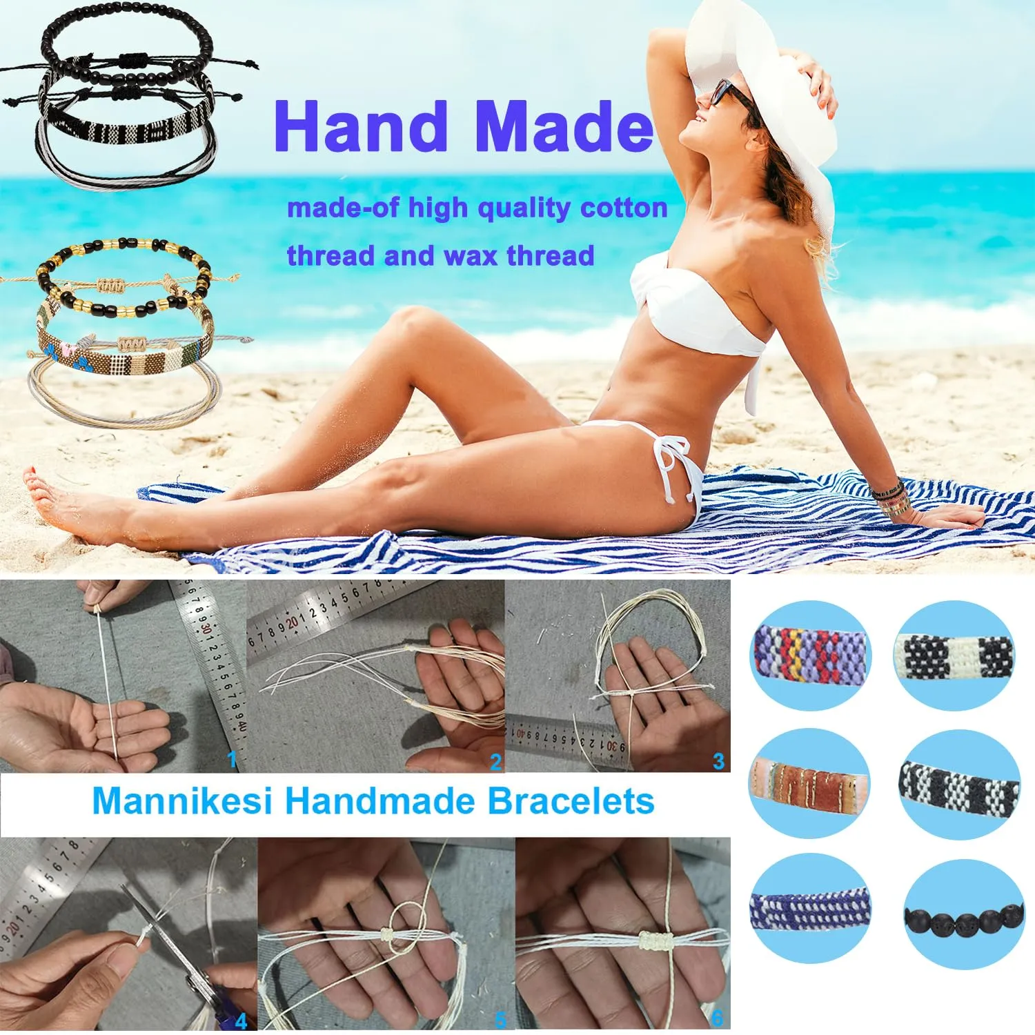 12pcs Surfer Beach Bracelet Set Men and Women, Bracelets For Men, Handmade Boho Bracelets Jewelry Wrap Bracelets Adjustable, Men'S And Women'S Anklet, String Rope Ankle Bracelet Christmas Gift