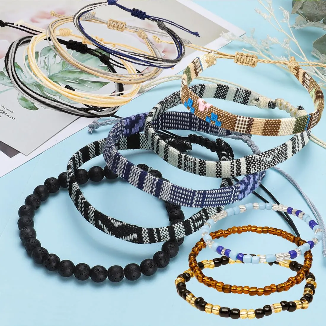 12pcs Surfer Beach Bracelet Set Men and Women, Bracelets For Men, Handmade Boho Bracelets Jewelry Wrap Bracelets Adjustable, Men'S And Women'S Anklet, String Rope Ankle Bracelet Christmas Gift