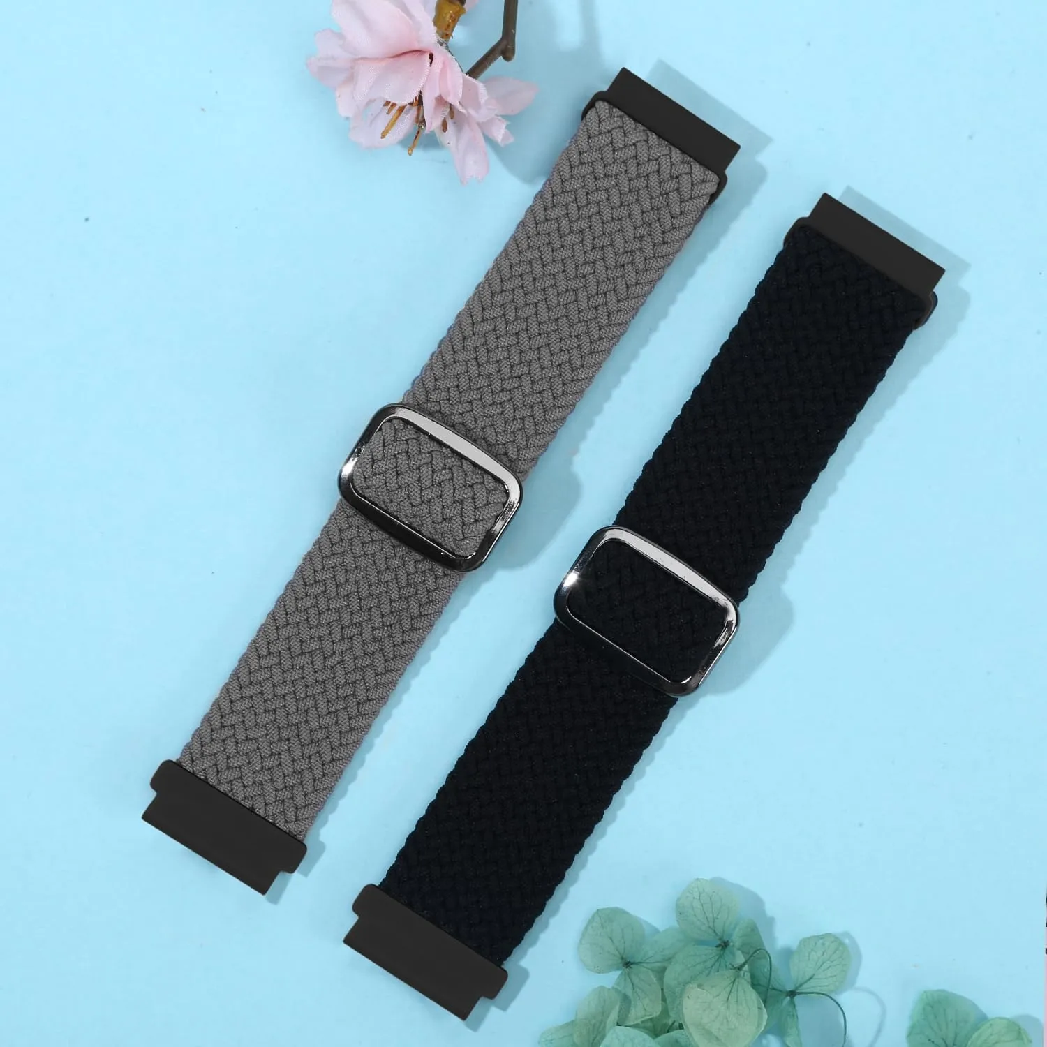 2 Pack Quick Release Braided Bands - 18mm 19mm 20mm 22mm 24mm Solo Loop Adjustable Soft Band for Women Men