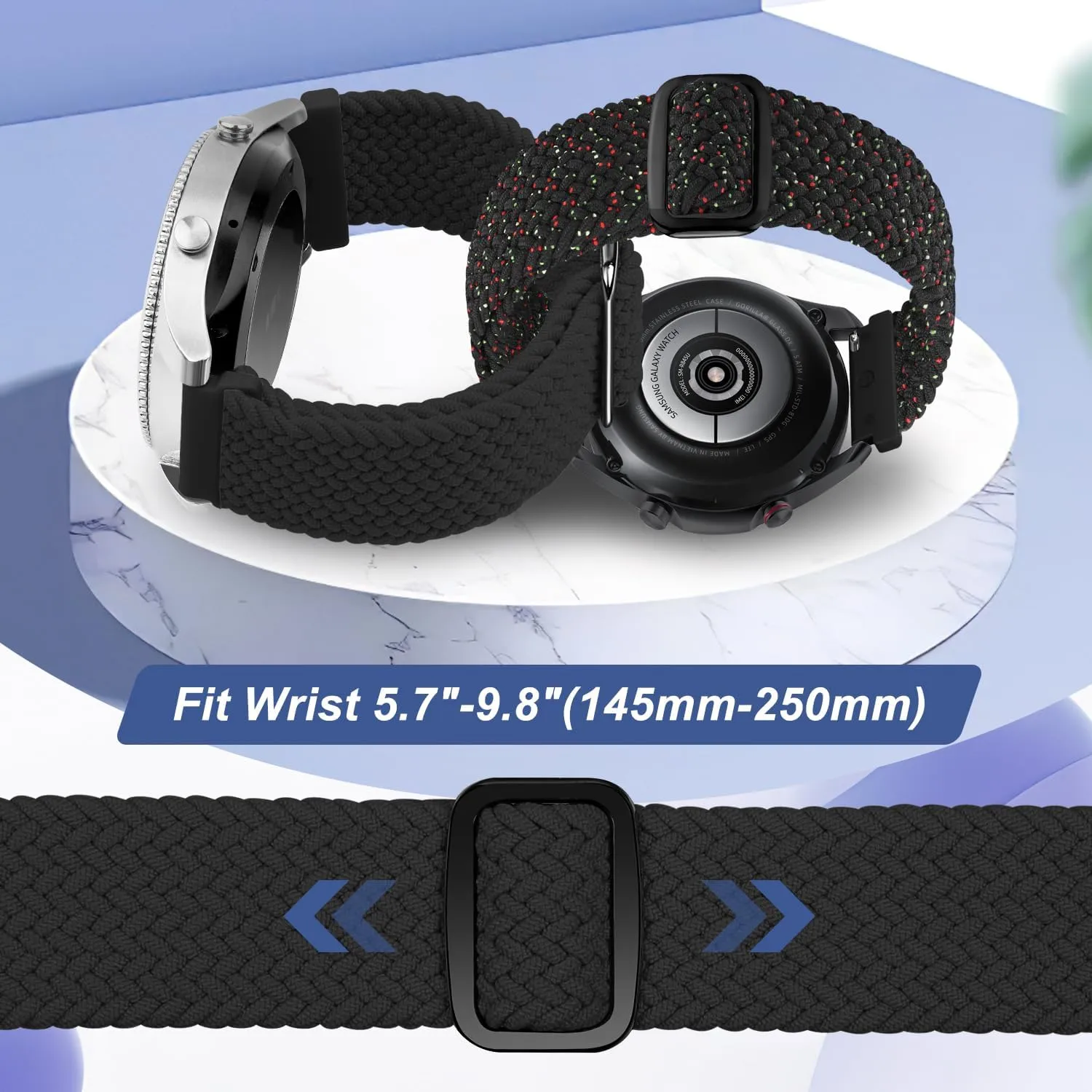 2 Pack Quick Release Braided Bands - 18mm 19mm 20mm 22mm 24mm Solo Loop Adjustable Soft Band for Women Men