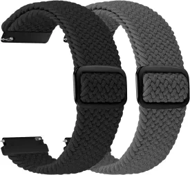 2 Pack Quick Release Braided Bands - 18mm 19mm 20mm 22mm 24mm Solo Loop Adjustable Soft Band for Women Men