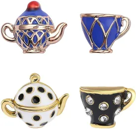2Pcs Elegant Teacup Sweater Pendant Necklace Chain Tea Cup Pendant Retro Teapot Teacup Set Earrings