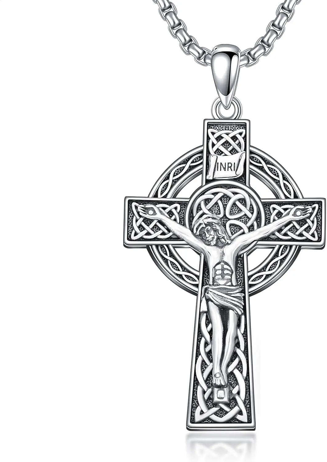 925 Sterling Silver Cross Pendant Necklace for Men Women Amulet Necklace Protection Jewelry Religious Gifts with 22" 2" Rolo Chain(With Gift Box)