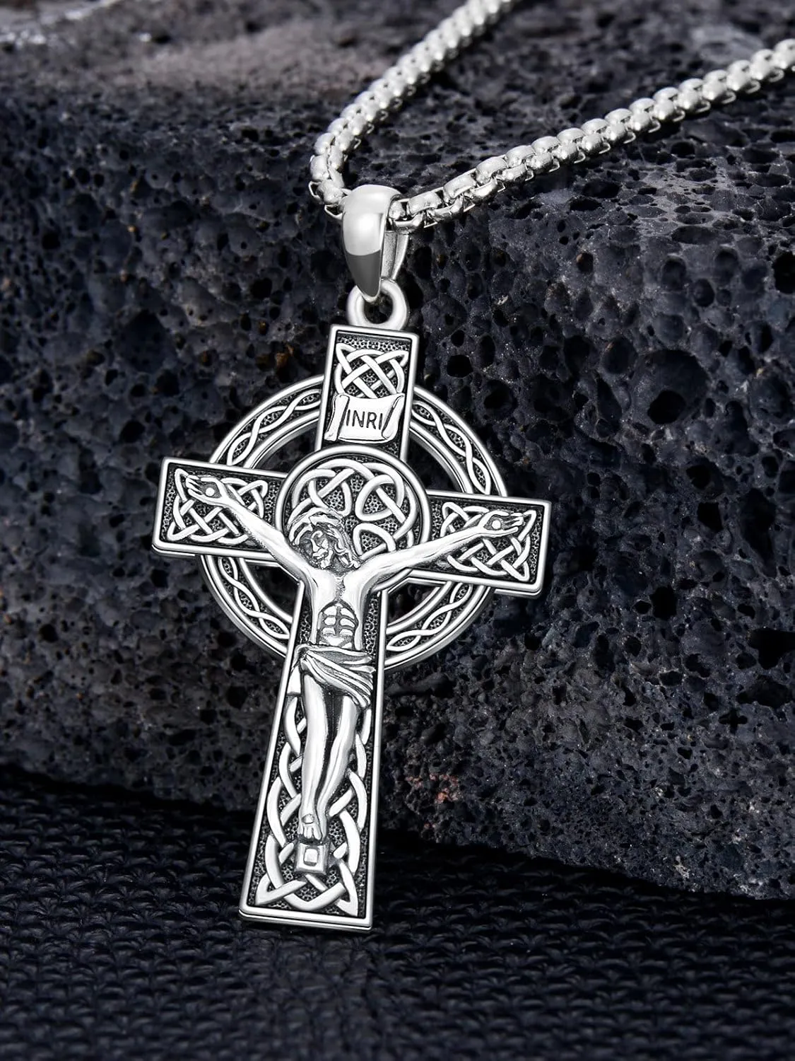 925 Sterling Silver Cross Pendant Necklace for Men Women Amulet Necklace Protection Jewelry Religious Gifts with 22" 2" Rolo Chain(With Gift Box)