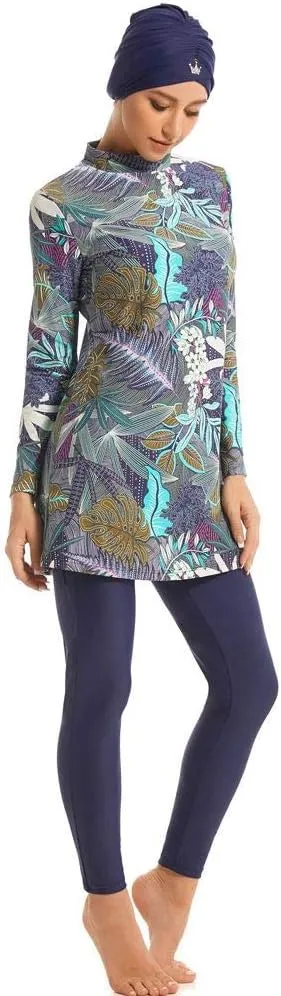 Ababalaya Fully Covered Swimsuits 3 Pieces Full Covered Burkini Swimwear with Swimming Cap