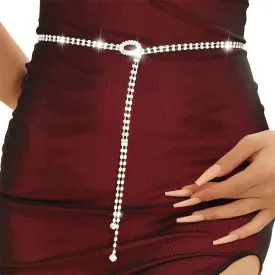 Abien Rhinestone Belts for Women Crystal Chain Belt for Dress Sparkle Thin Belts for Dresses