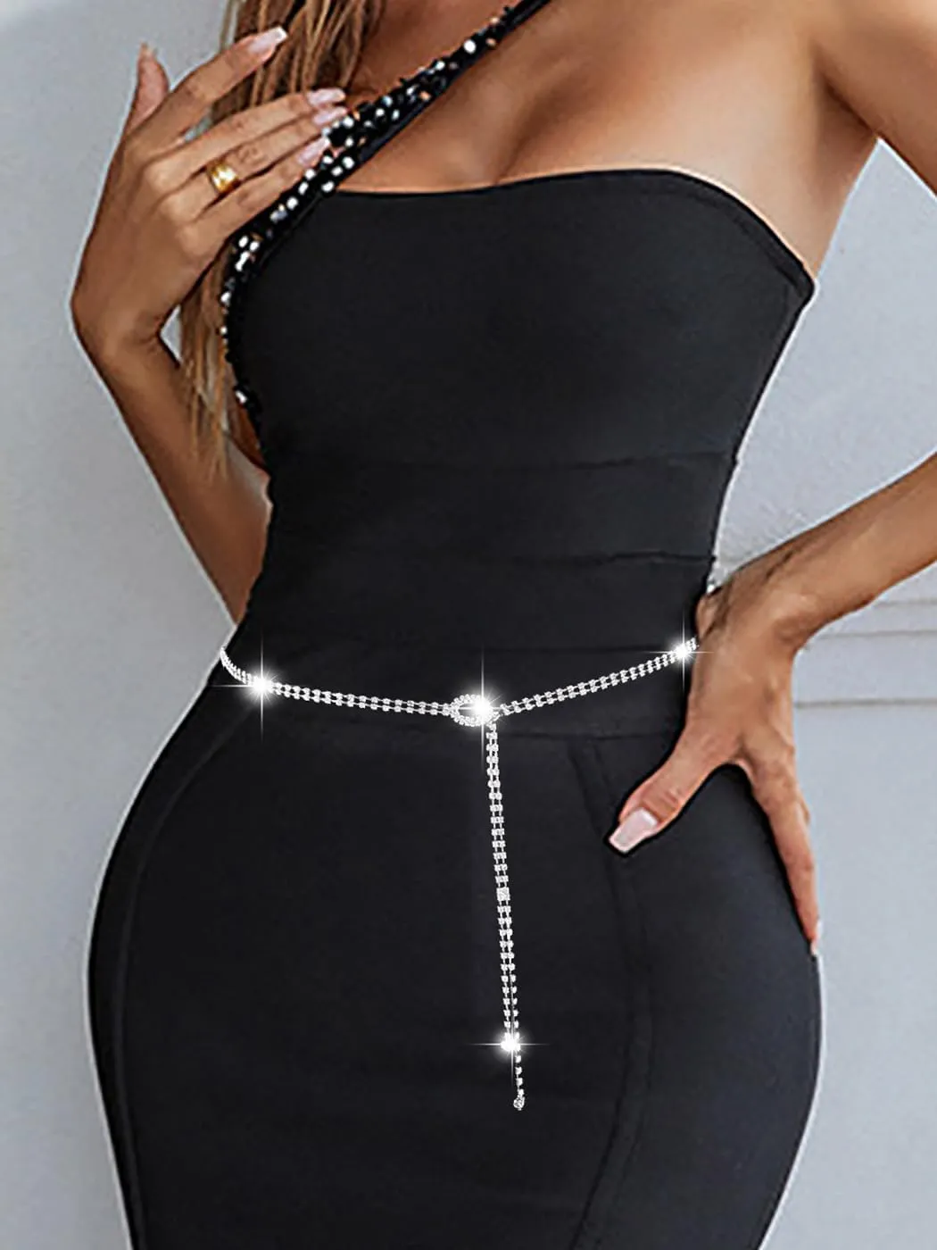 Abien Rhinestone Belts for Women Crystal Chain Belt for Dress Sparkle Thin Belts for Dresses