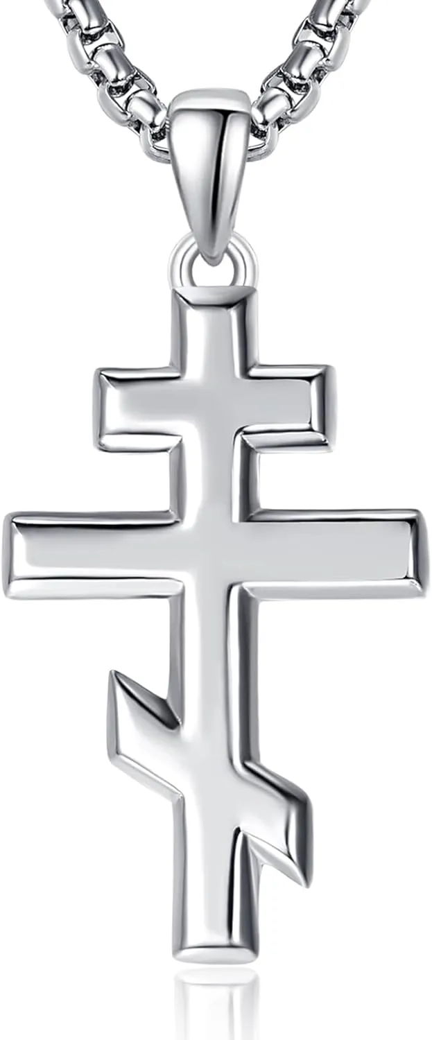 ADMETUS Orthodox Cross Necklace Sterling Silver Russian Orthodox Cross Pendant Necklace for Men Women with 2.5mm 22" 2" Round Box Chain