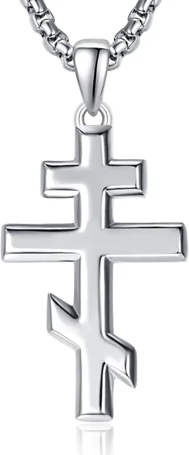 ADMETUS Orthodox Cross Necklace Sterling Silver Russian Orthodox Cross Pendant Necklace for Men Women with 2.5mm 22" 2" Round Box Chain