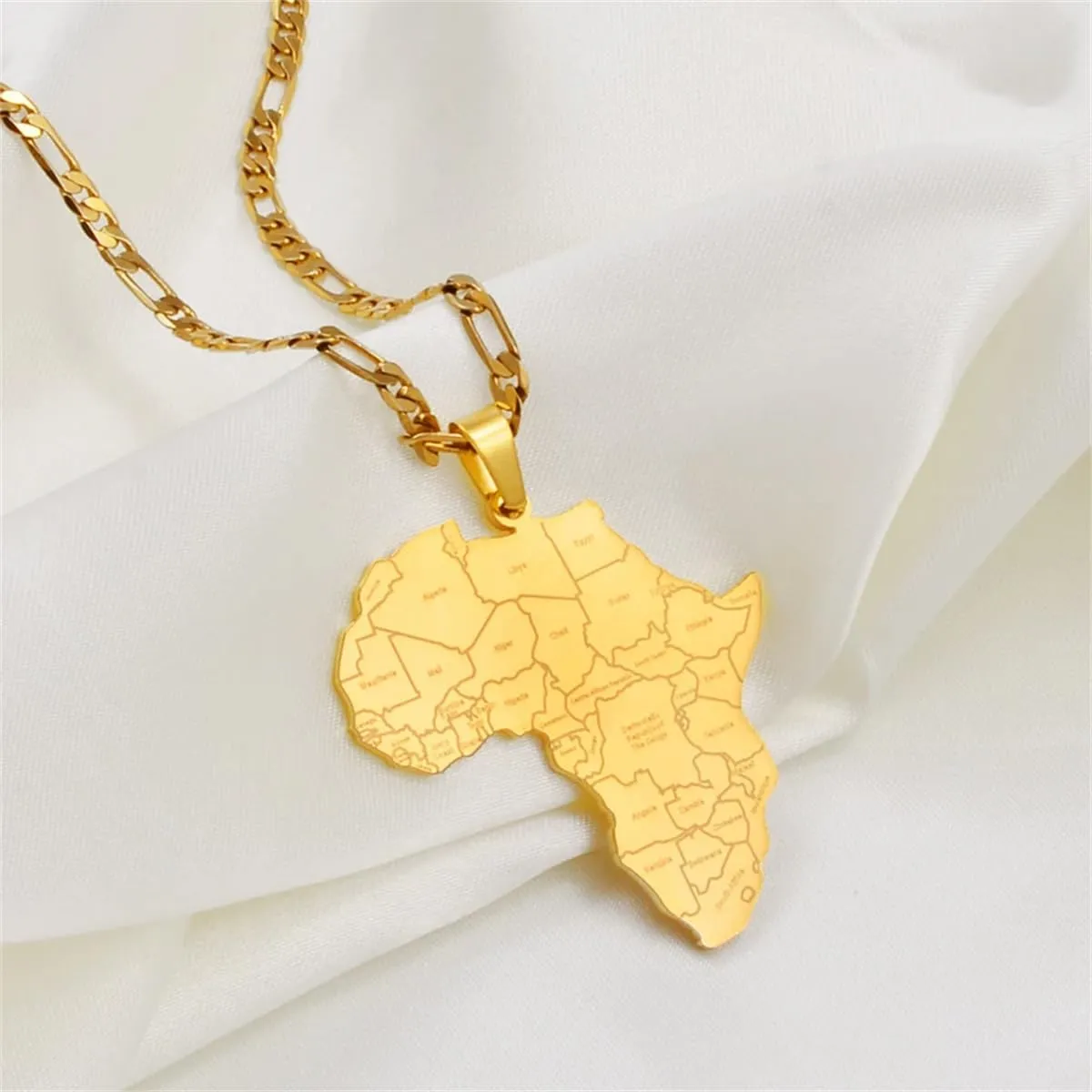 Africa Map Pendant Chain Necklace Men African Gold Plated Map Pendant Necklace