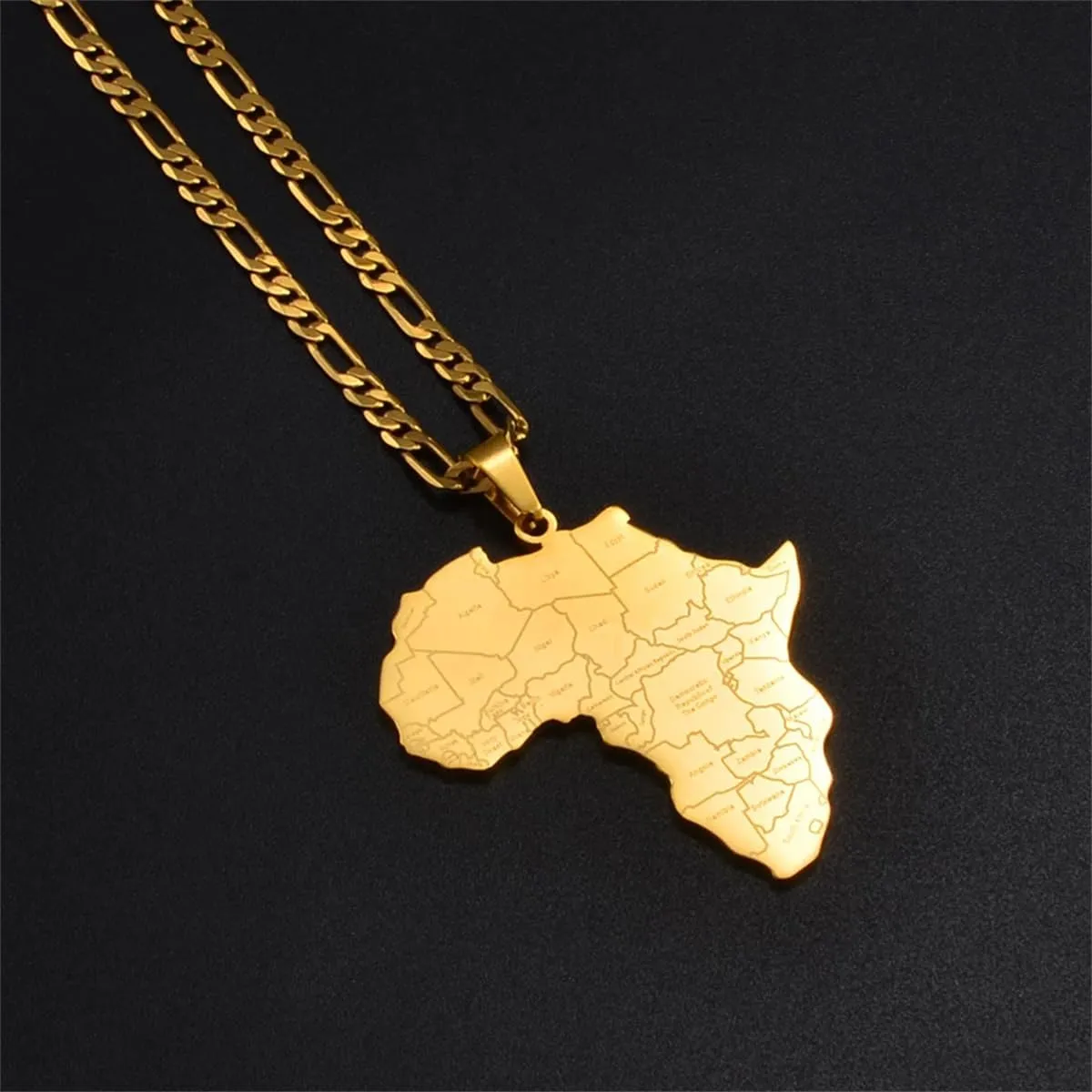 Africa Map Pendant Chain Necklace Men African Gold Plated Map Pendant Necklace