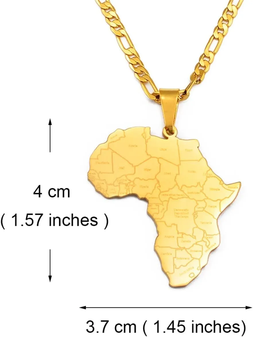 Africa Map Pendant Chain Necklace Men African Gold Plated Map Pendant Necklace