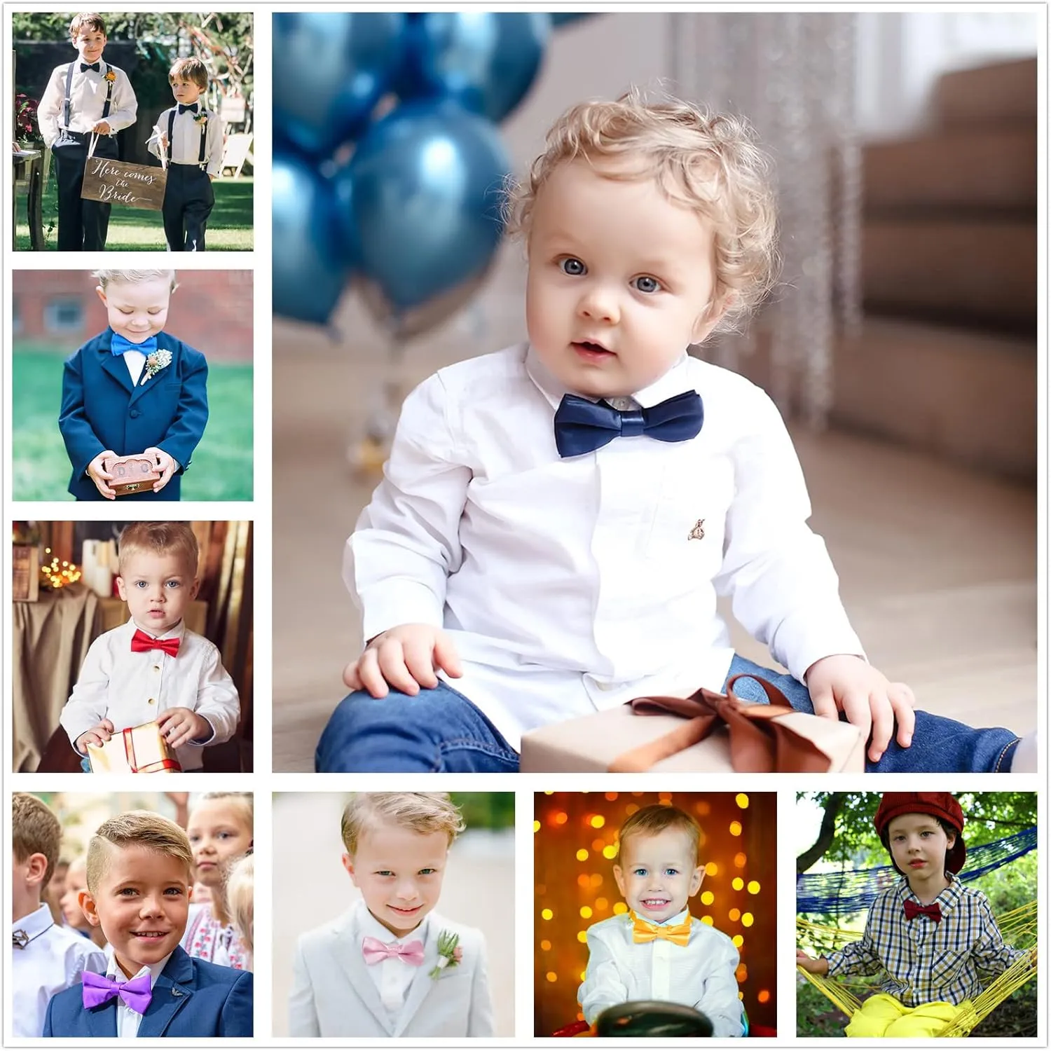 AWAYTR Boys Child Kids Bow ties - Adjustable Pre Tied Solid Color Wedding Party Bowties (Black)