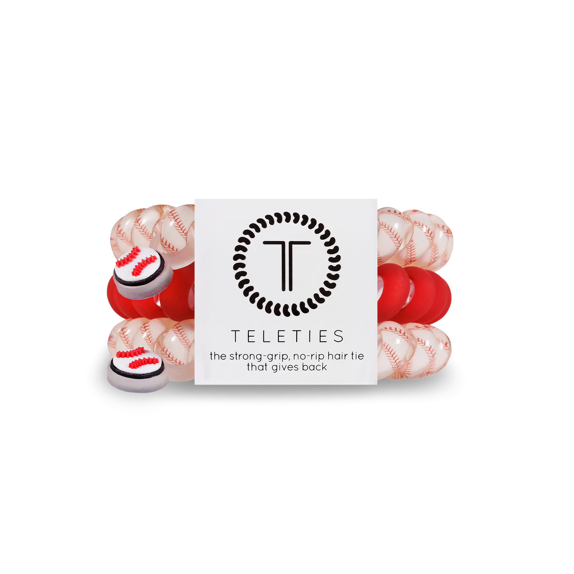BASEBALL - LARGE SPIRAL HAIR COILS, HAIR TIES, 3-PACK