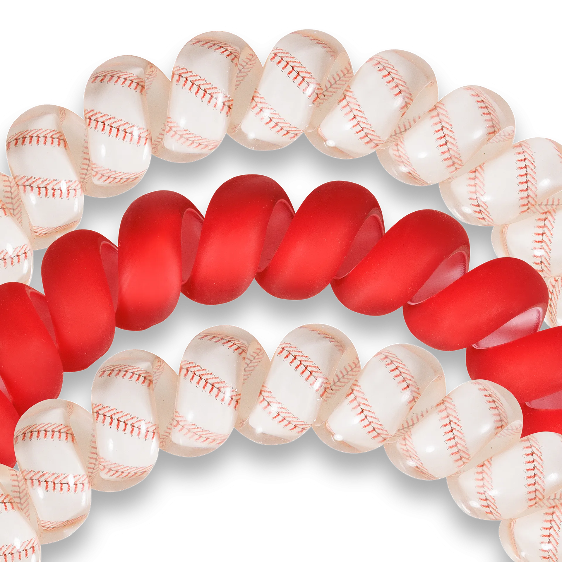 BASEBALL - LARGE SPIRAL HAIR COILS, HAIR TIES, 3-PACK