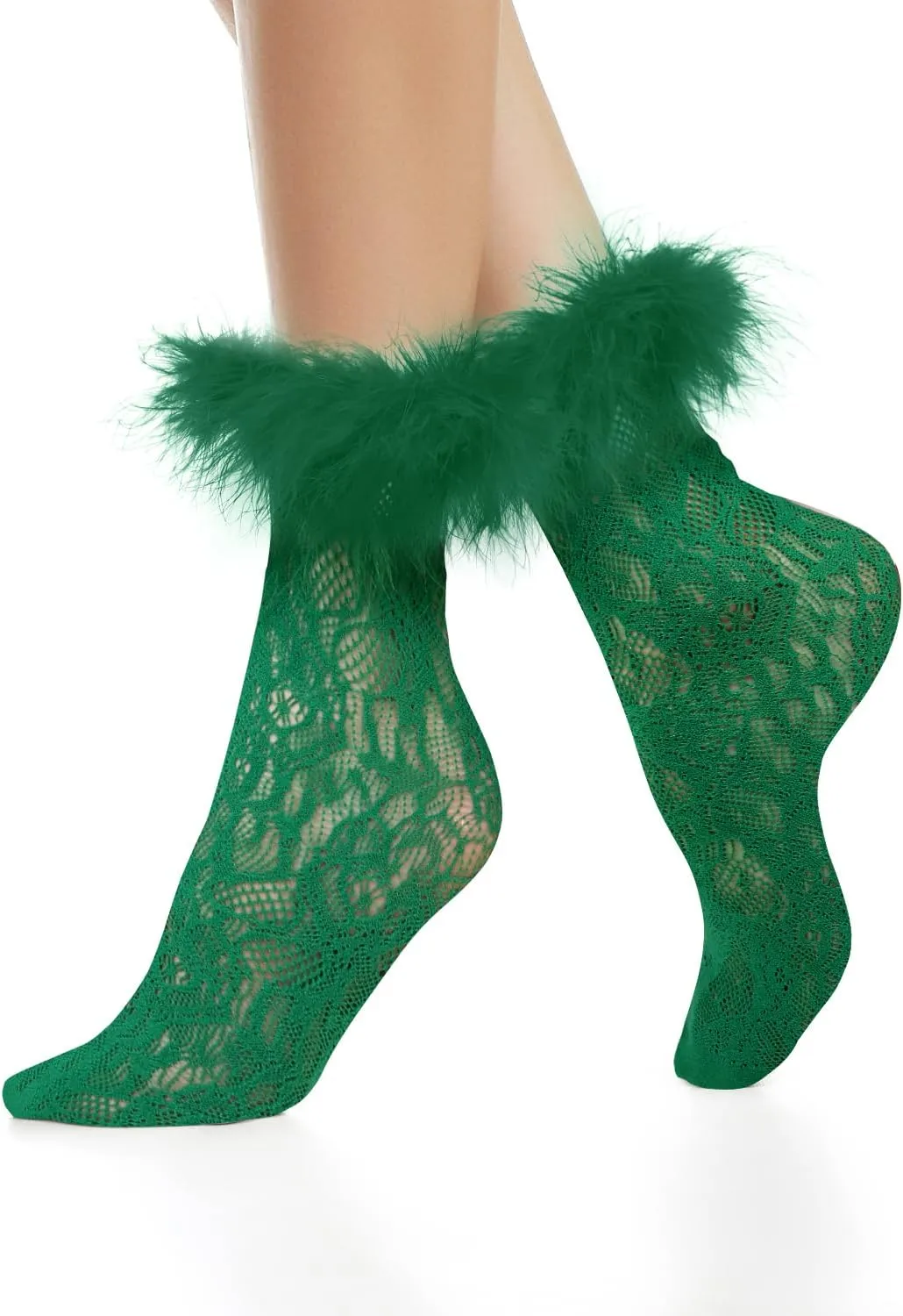 Benefeet Women's Ruffle Fishnet Anklet Socks - Fake Feather Cuff Mesh Lace - Gift