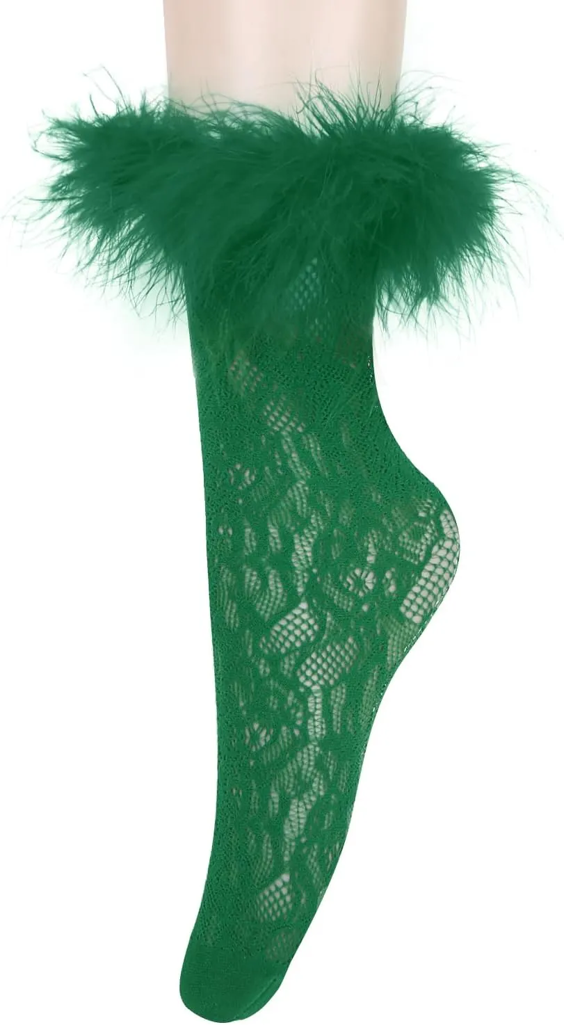 Benefeet Women's Ruffle Fishnet Anklet Socks - Fake Feather Cuff Mesh Lace - Gift