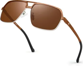 BIRCEN Polarized Sunglasses for Men - UV Protection Metal Square Trendy Shades with Classic Retro Style