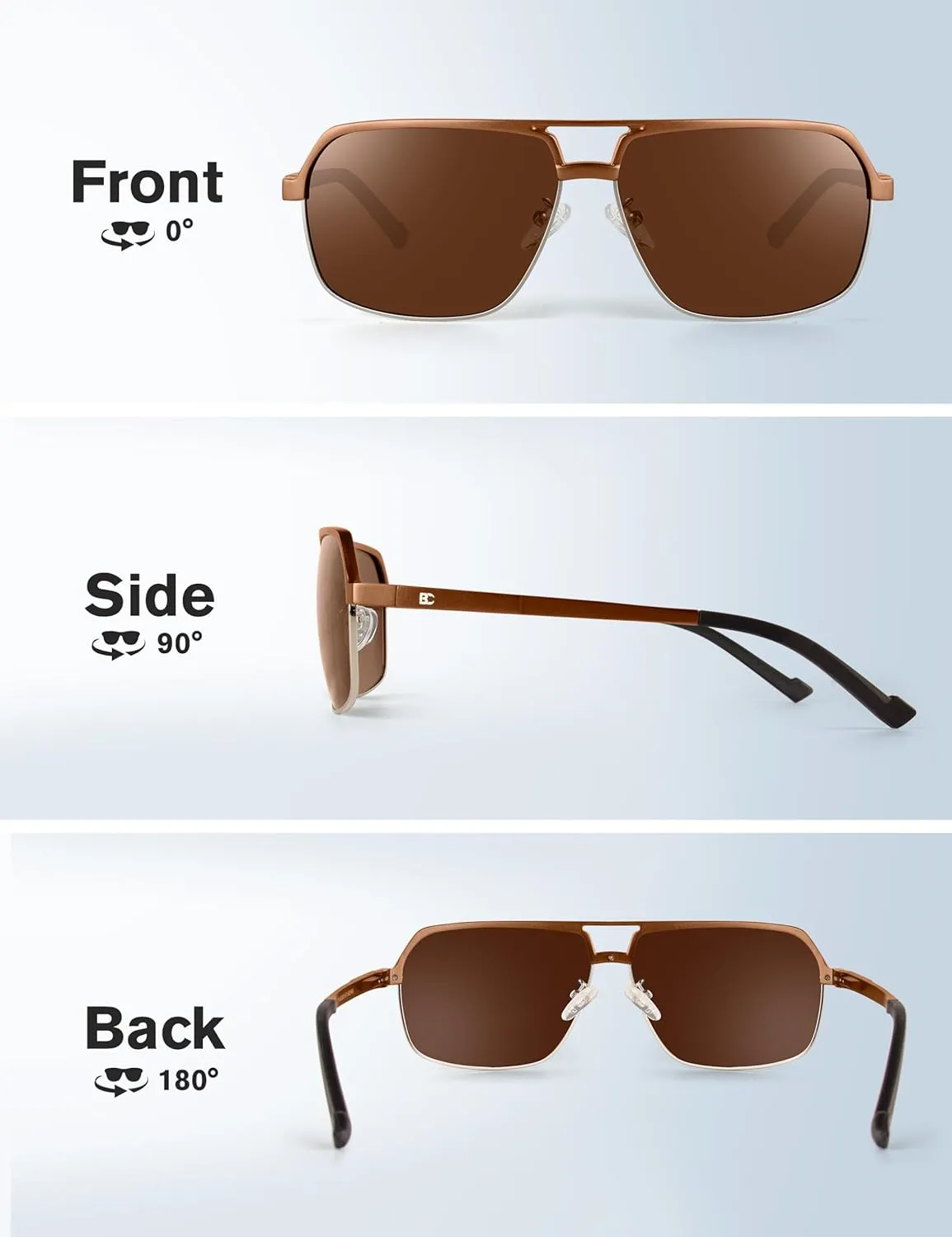 BIRCEN Polarized Sunglasses for Men - UV Protection Metal Square Trendy Shades with Classic Retro Style