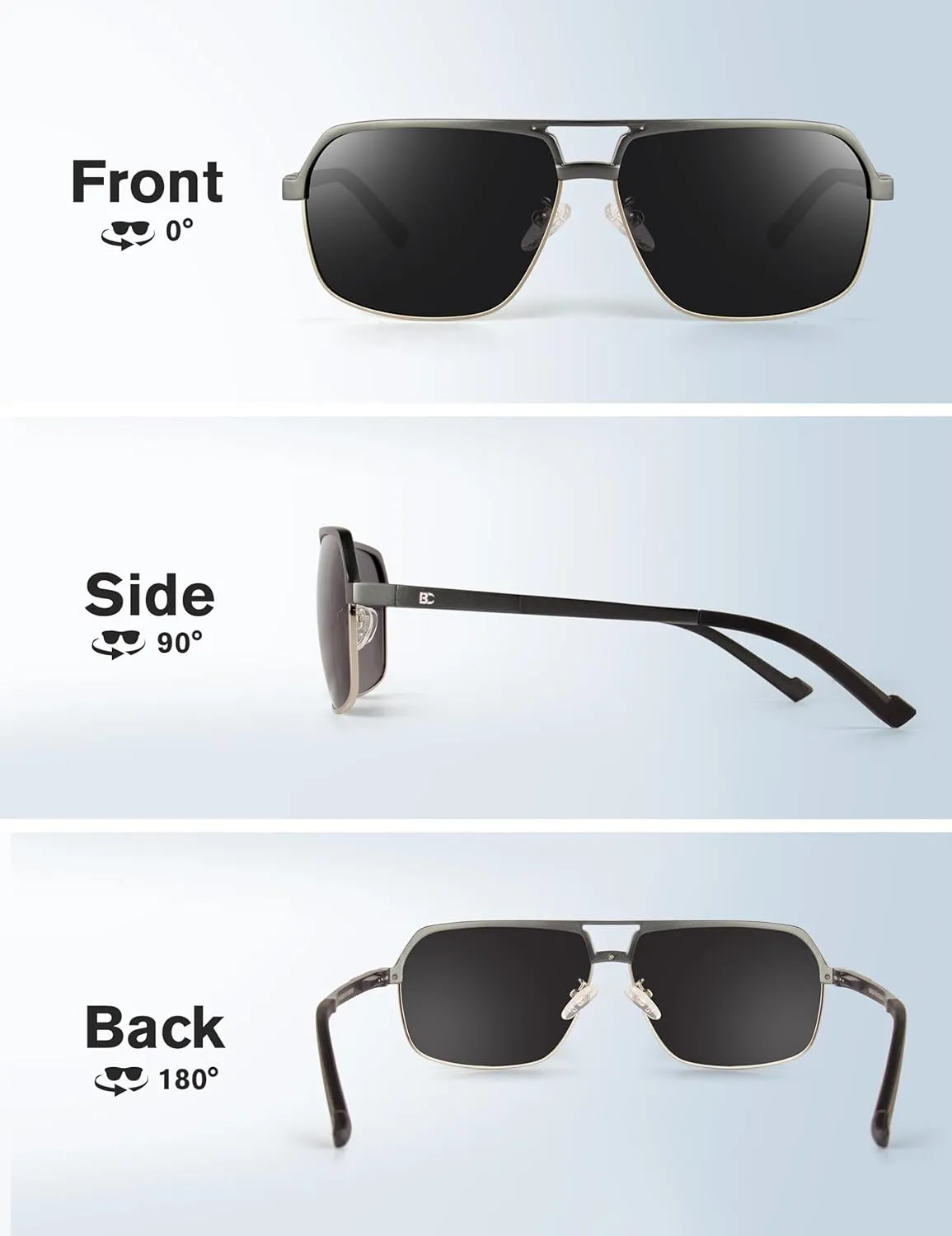 BIRCEN Polarized Sunglasses for Men - UV Protection Metal Square Trendy Shades with Classic Retro Style