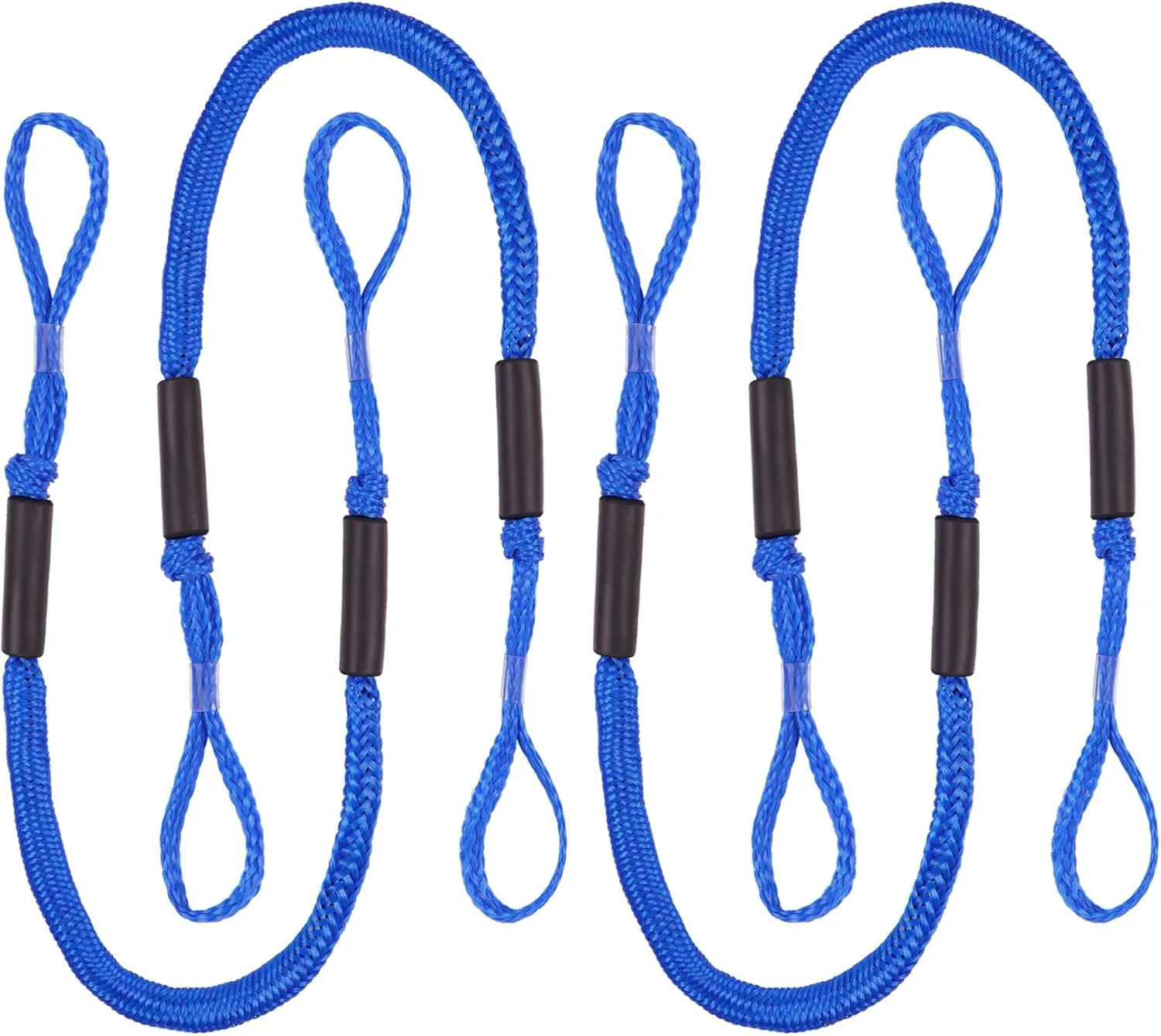 Boat Bungee Dock Lines, 4 Feet Stretches to 6 Feet Mooring Rope 4-Pack for Docking, Mooring Line Boat Accessories Docking Ropes PWC Dock Ties for Boats (Blue 4 Pack)