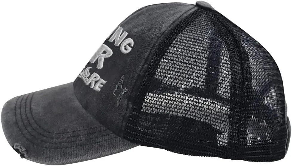 Camping Hair Don't Care Hat, Vintage Washed Distressed Mesh Baseball Cap
