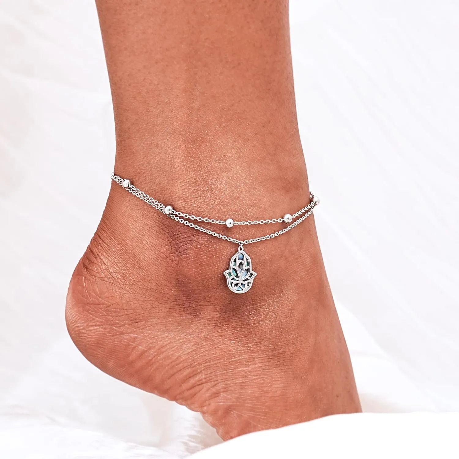 CHIC & ARTSY Dainty Anklets S925 Sterling Silver Summer Layered Anklet Bracelet Adjustable Multilayer Beach Anklet Bracelet Foot Jewelry for Women 10-11 Inches