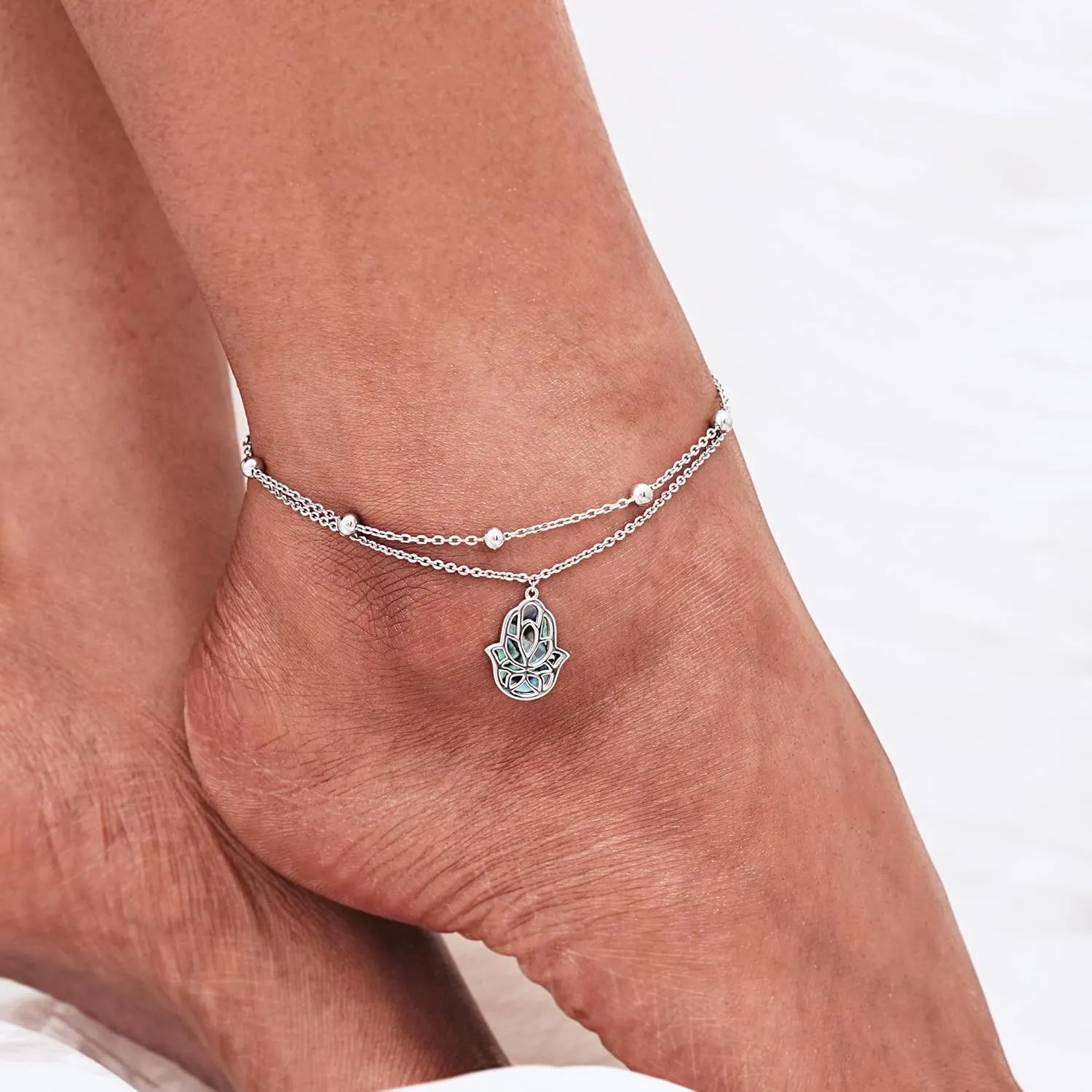 CHIC & ARTSY Dainty Anklets S925 Sterling Silver Summer Layered Anklet Bracelet Adjustable Multilayer Beach Anklet Bracelet Foot Jewelry for Women 10-11 Inches