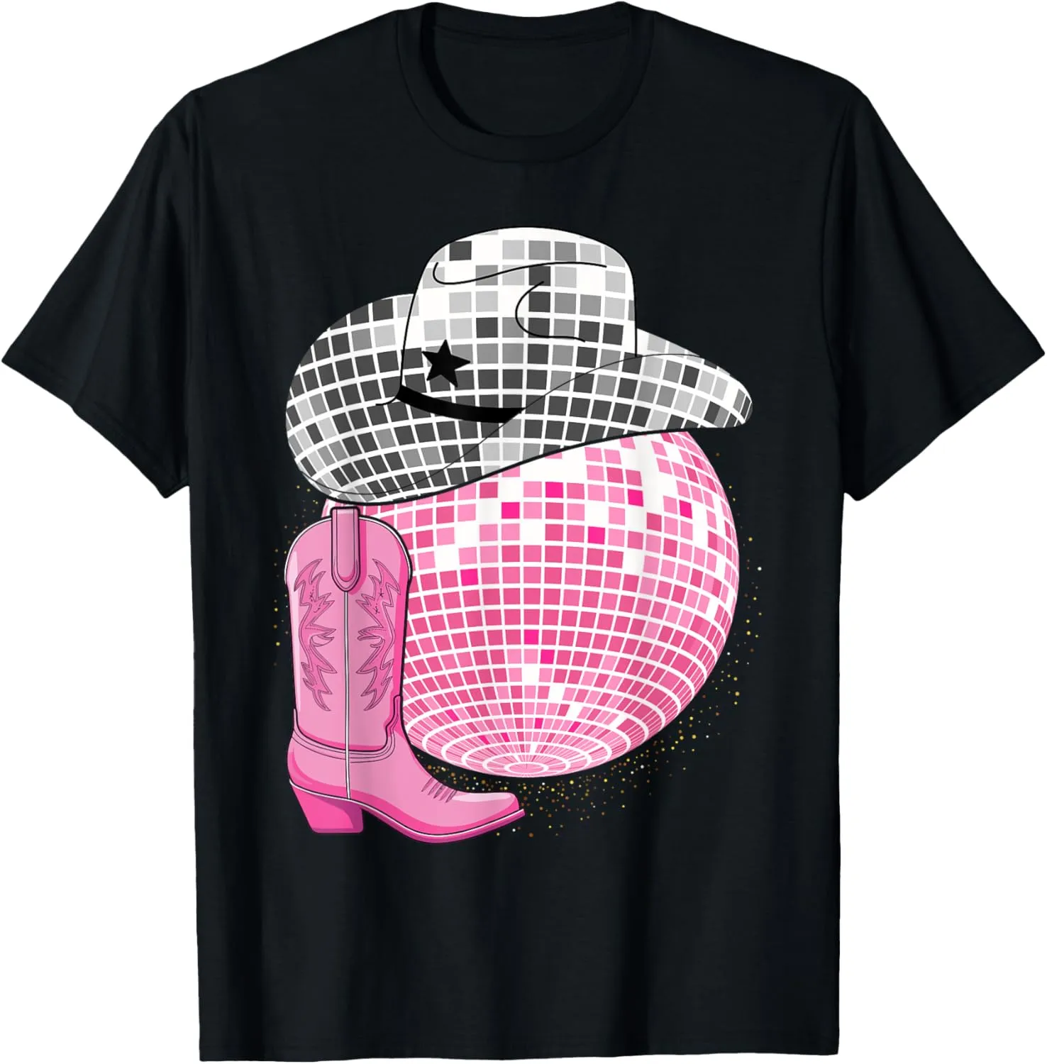 Cowgirl Pink Disco with Cowboy Hat Retro T-Shirt