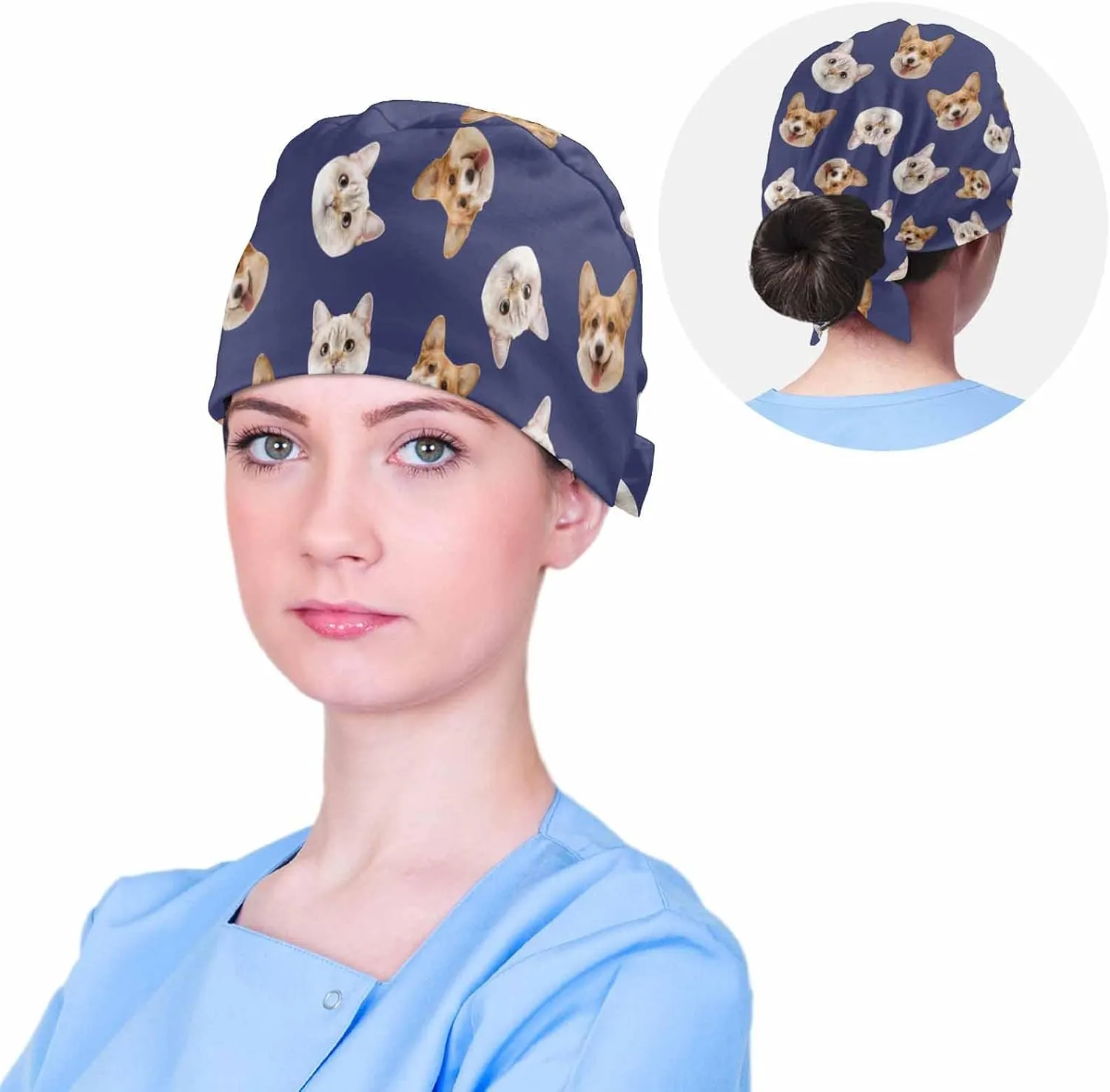 Custom Scrub Cap with Your Face Personalized Scrub Hat with Photos Text Stylish Working Hat for Women Men Adjustable
