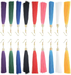 Dreuyet 9 Pairs Colorful Tassel Earrings Set for Women Fashion Handmade Bohemian Woven Thread Dangle Drop Boho Statement Fringe Earrings Birthday Christmas Gift