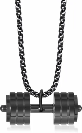 Dumbbell Pendant Necklace Fitness Gym Barbell Necklace Stainless Steel Sport Jewelry for Men