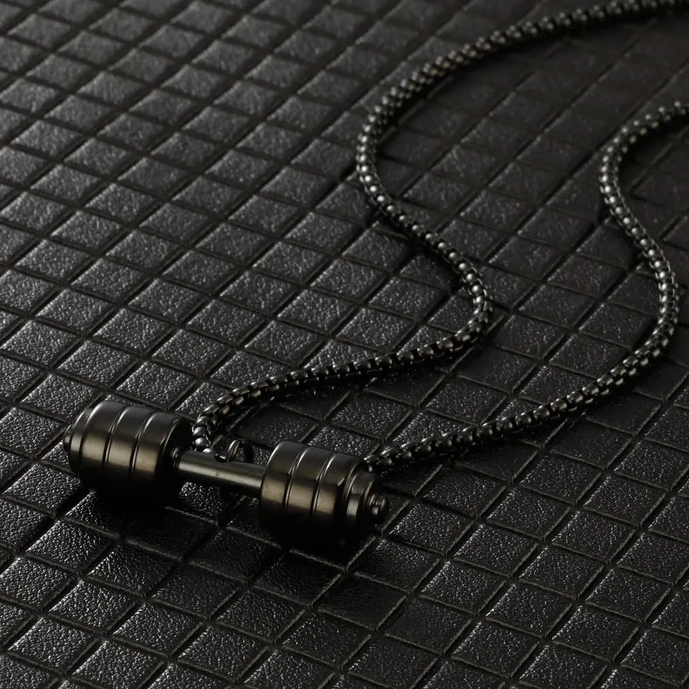 Dumbbell Pendant Necklace Fitness Gym Barbell Necklace Stainless Steel Sport Jewelry for Men