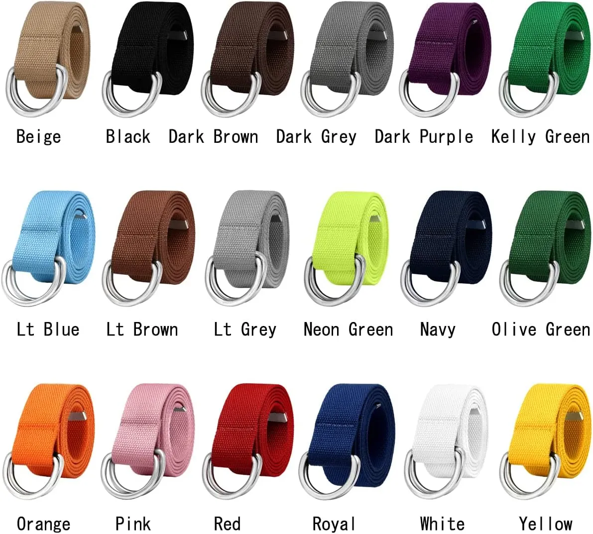 Falari Canvas Web Belt Metal Double D Ring Buckle for Men Women Casual Cloth Military Style Belt 1 1/2" Wide