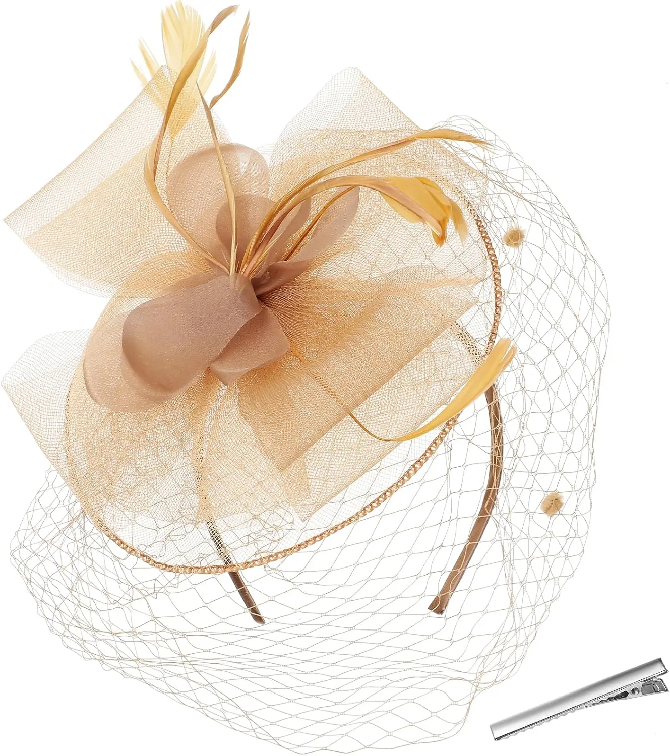 Fascinators Hats for Women Flower Mesh Ribbons Feathers on a Headband and a Clip Tea Party Headwear for Women