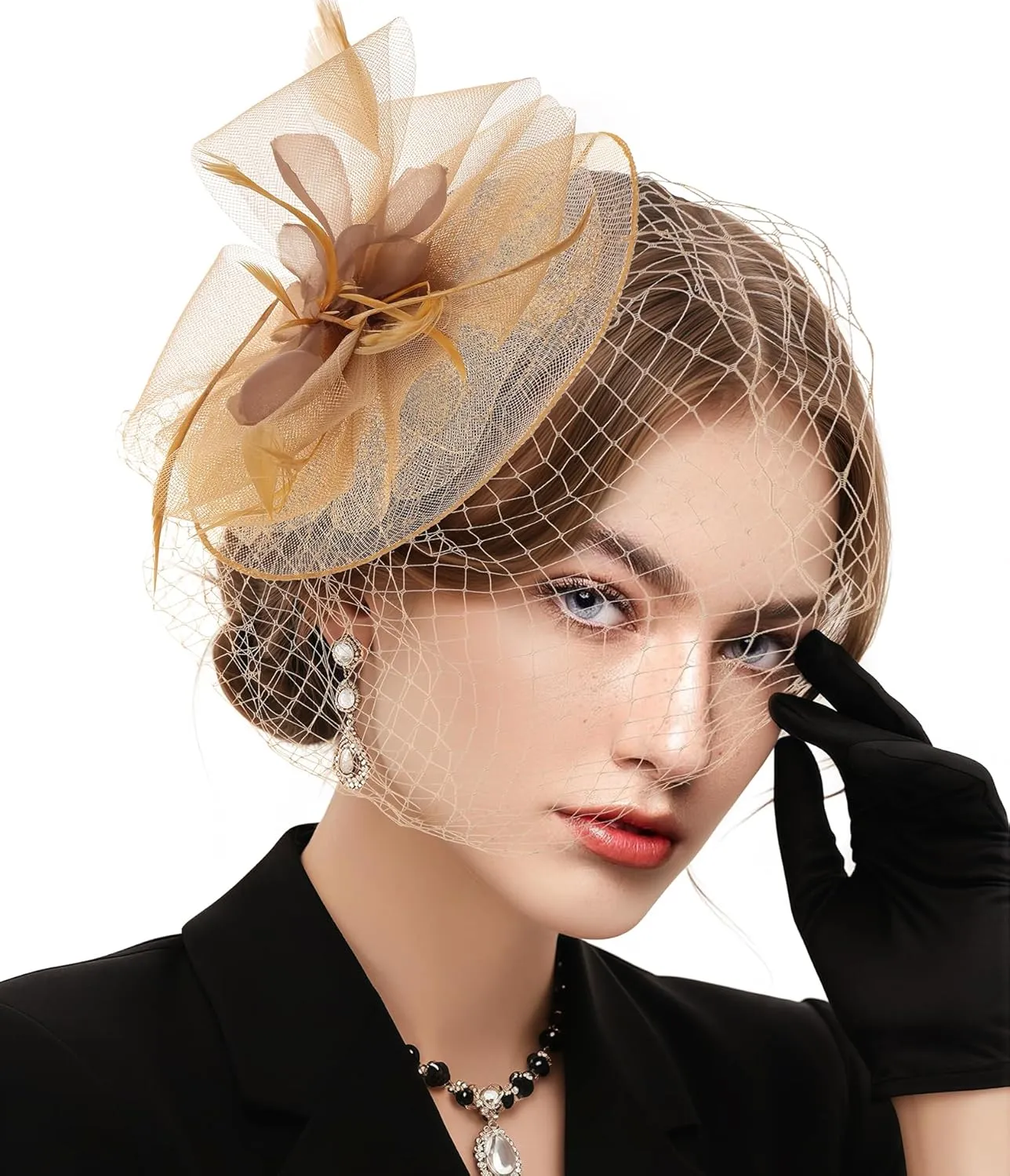 Fascinators Hats for Women Flower Mesh Ribbons Feathers on a Headband and a Clip Tea Party Headwear for Women