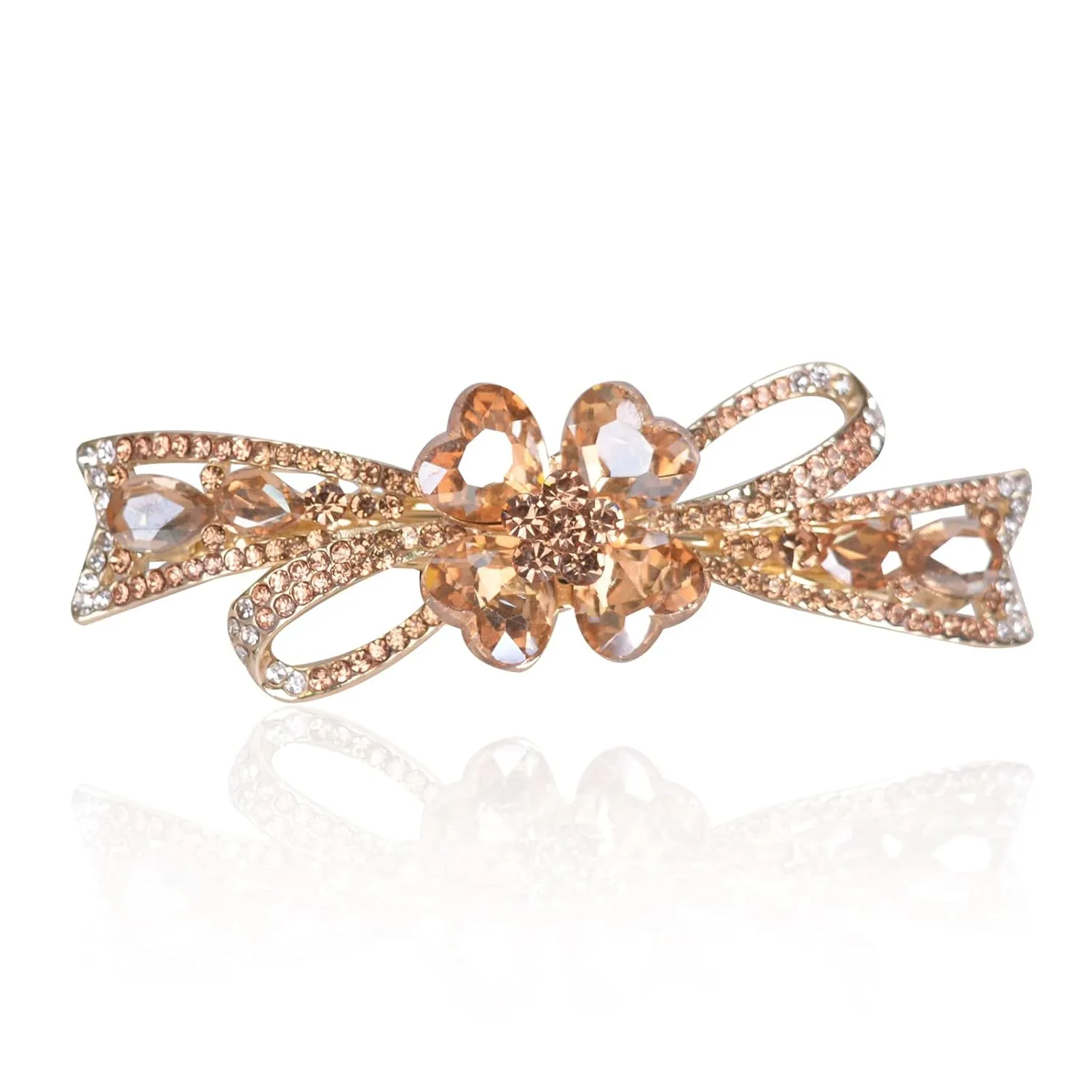 Flower Hairpin Rhinestone Hair Clips Hair Jewelry Barrettes for Women Gifts for Girls Fashion Hair Accessories for Wedding Party(Champagne)