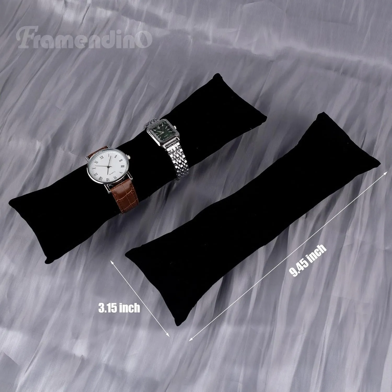 Framendino, 4 Pack Black Long Watch Display Pillows Velvet Bracelet Jewelry Pillow Bangle Holder Cushion for Show Organizer