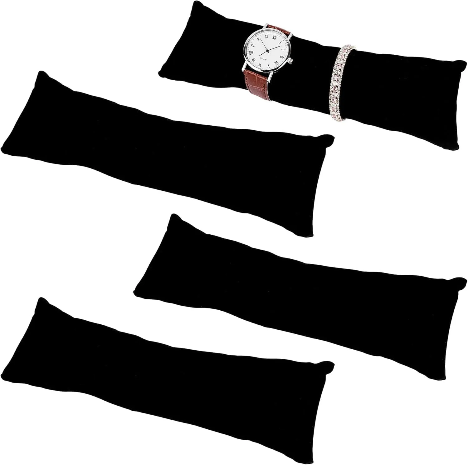 Framendino, 4 Pack Black Long Watch Display Pillows Velvet Bracelet Jewelry Pillow Bangle Holder Cushion for Show Organizer