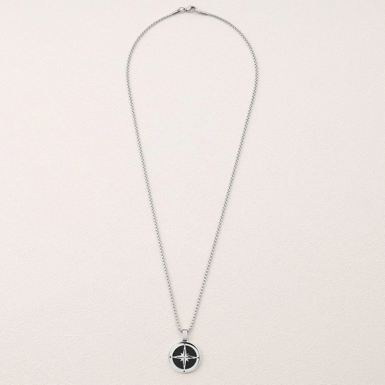 GAVU Men's Stainless Steel Compass Necklace, Crystal Beaded Necklace for Men