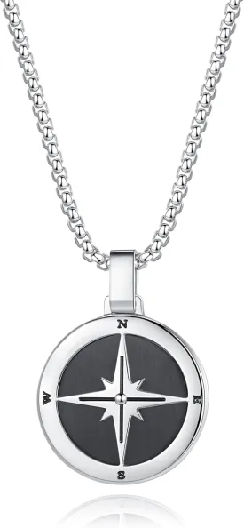 GAVU Men's Stainless Steel Compass Necklace, Crystal Beaded Necklace for Men