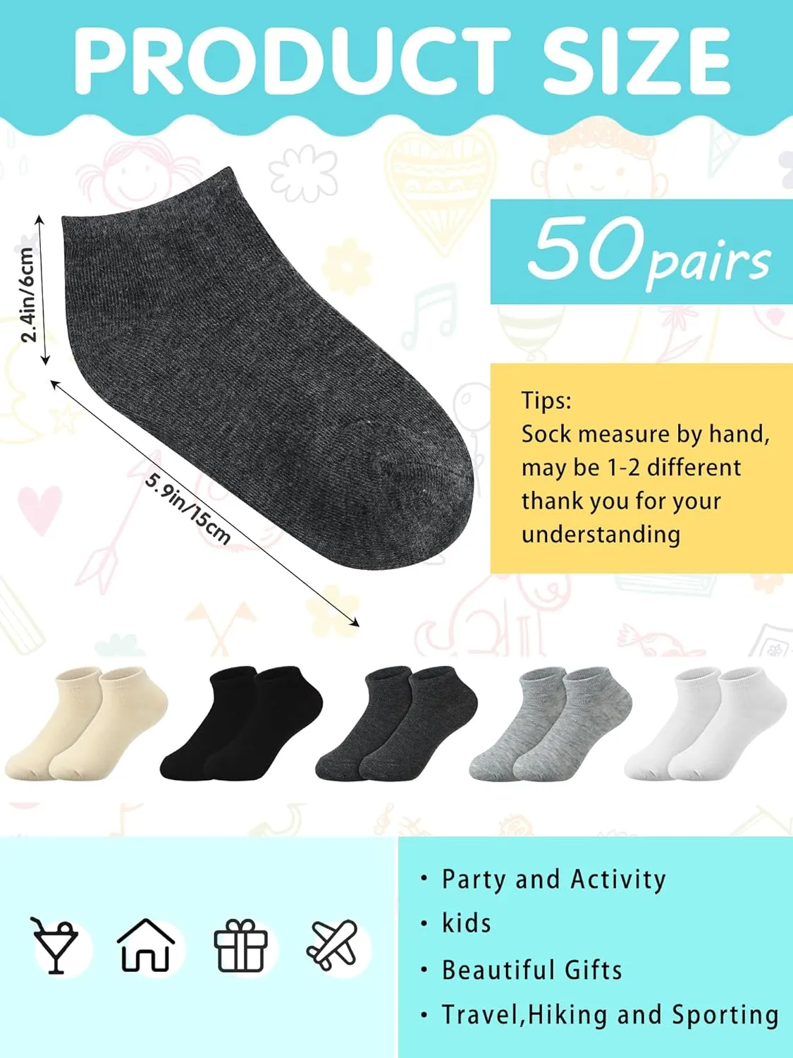 Giegxin 50 Pairs Small Socks Bulk Little Socks Low Cut Ankle Mini Anklet Hose Soft Cotton Small Hose