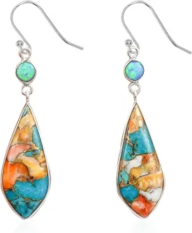 Green Boho Unique Natural Gemstone Charm Earrings Natural Stone Bead Dangle Drop Earrings for Women Turquoise Jewelry