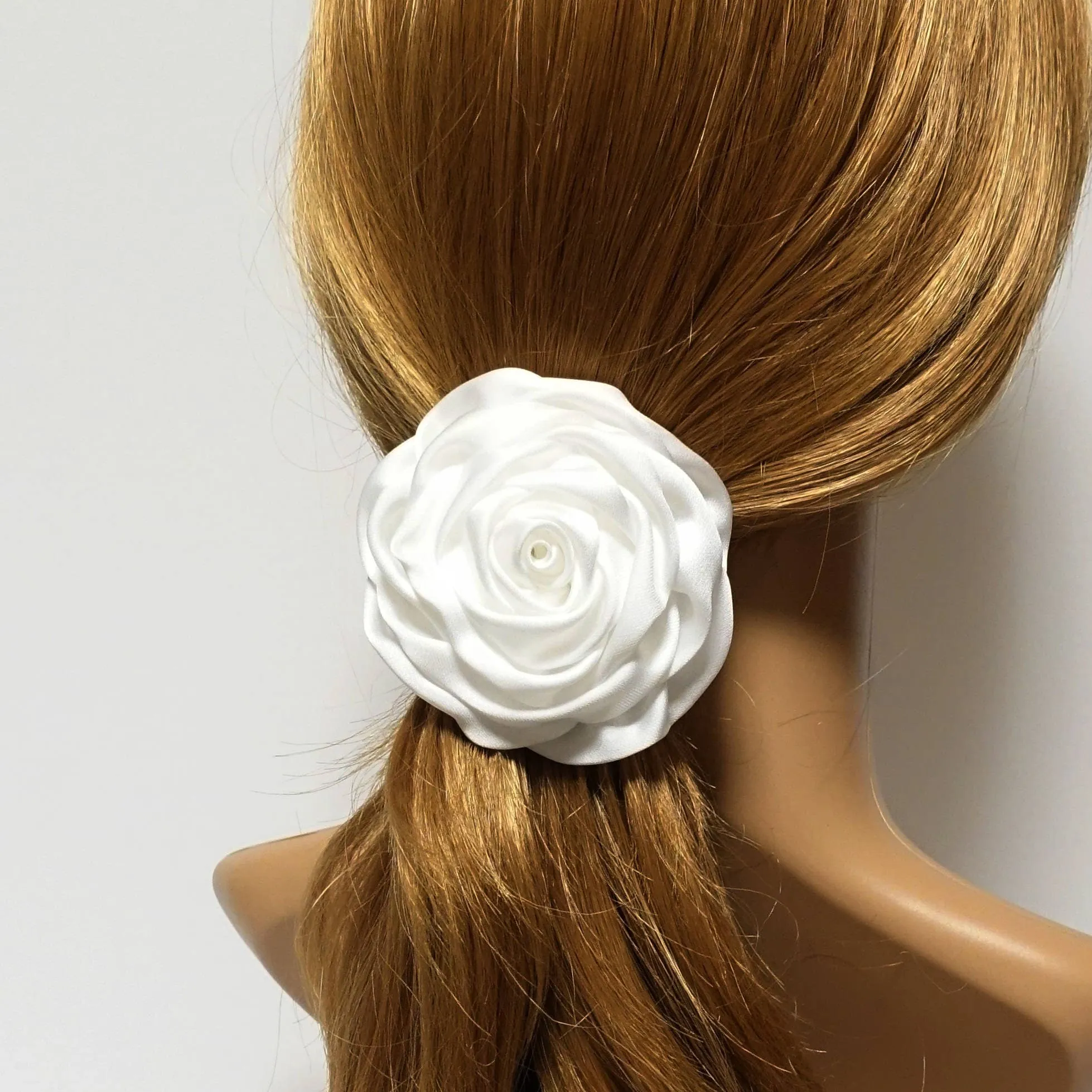 Handmade Satin Fabric Simple Rose Elastic Band Ponytail Holder Women hair accessories
