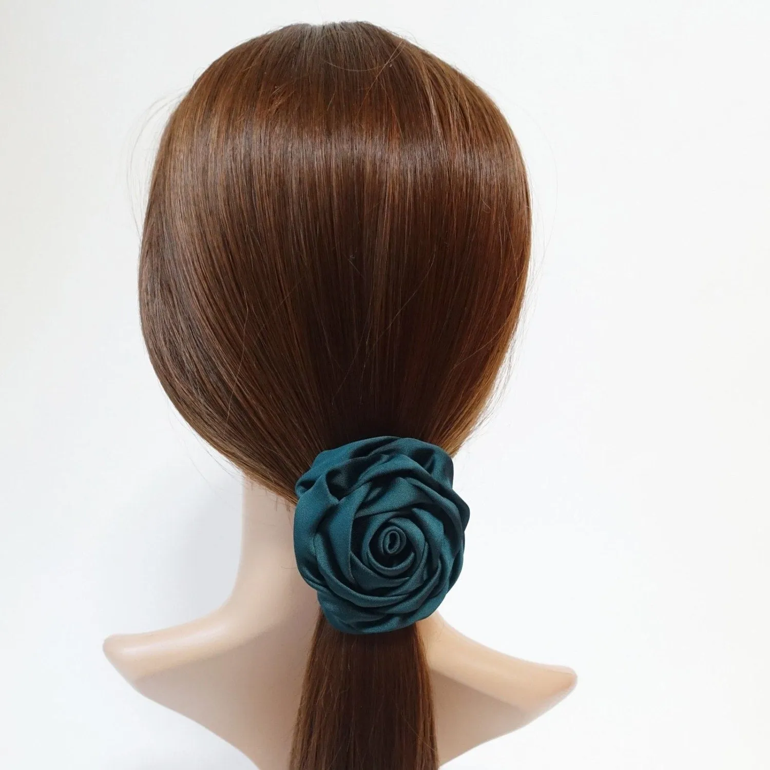 Handmade Satin Fabric Simple Rose Elastic Band Ponytail Holder Women hair accessories