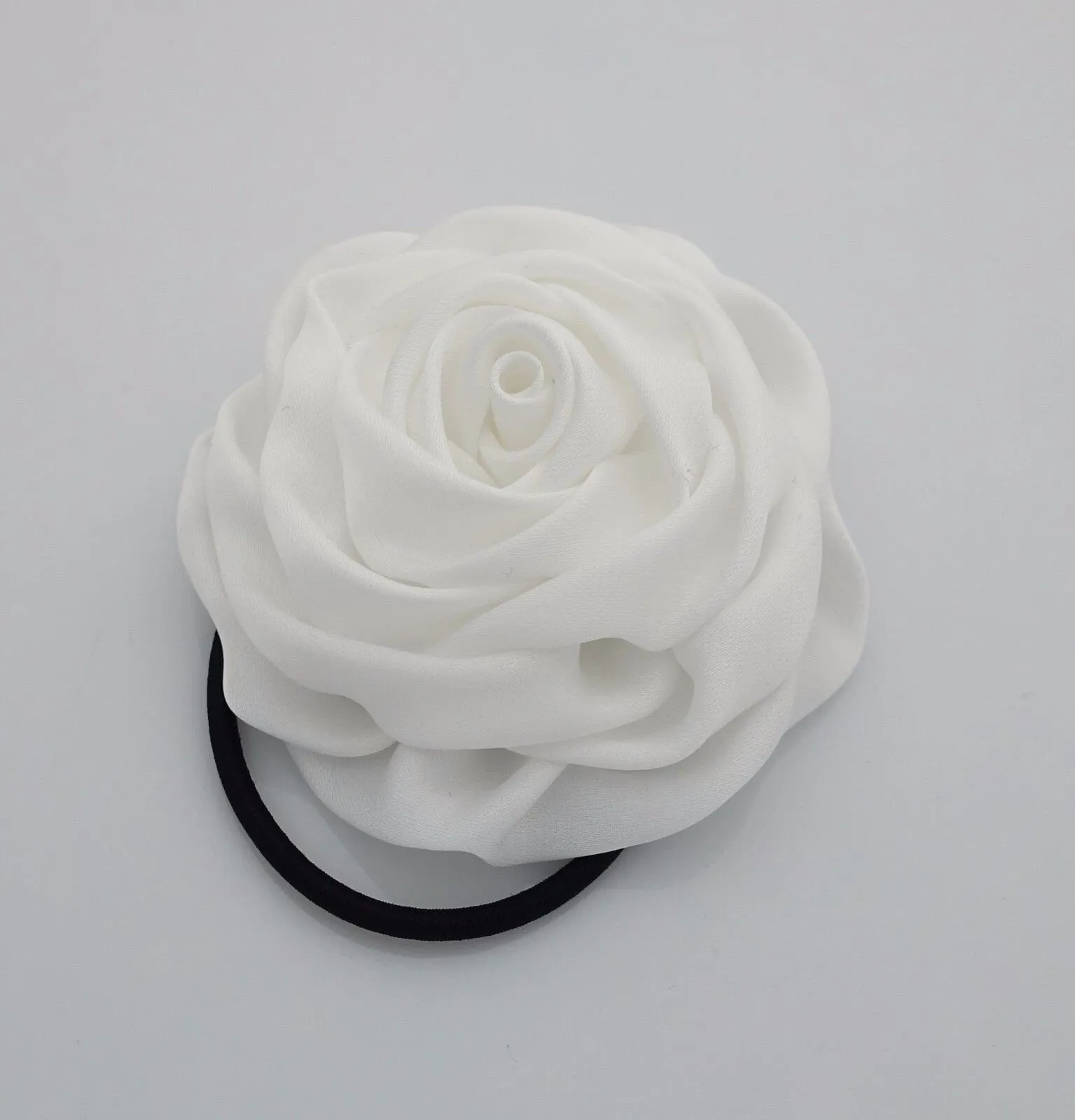Handmade Satin Fabric Simple Rose Elastic Band Ponytail Holder Women hair accessories