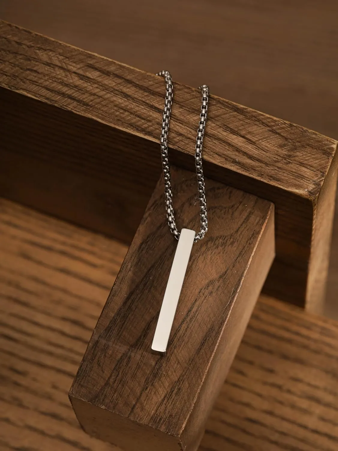 HAQUIL Stainless Steel Simple Minimalist Vertical Bar Pendant Necklace, Box Chain, Jewelry Gift for Men and Women