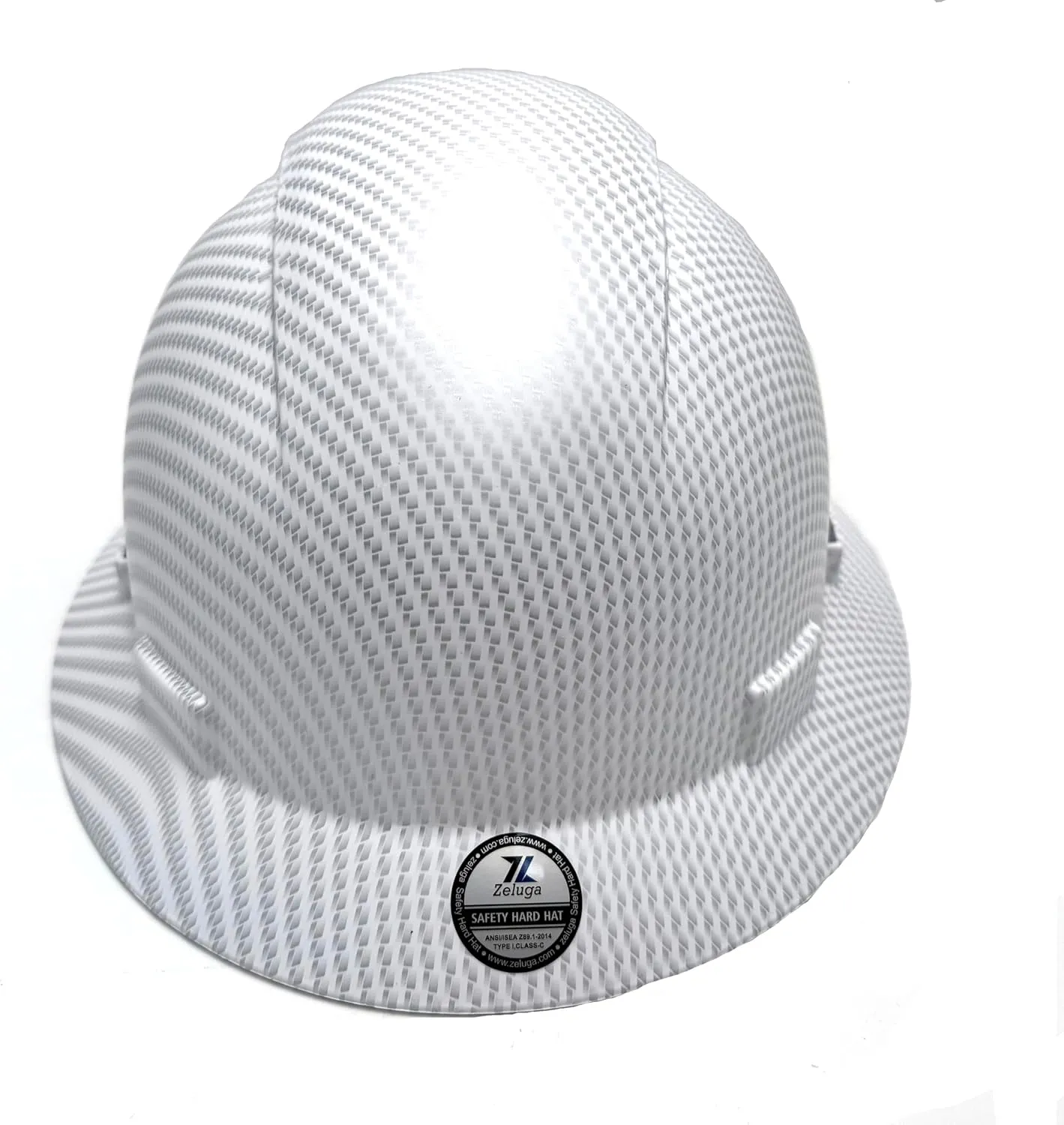 HDPE Full Brim Hard Hat, Construction Safety Helmet with Vented Holes, 6 Point Adjustable Ratchet Suspension, Meets ANSI/ISEA Z89.1, Water Transfer Printing