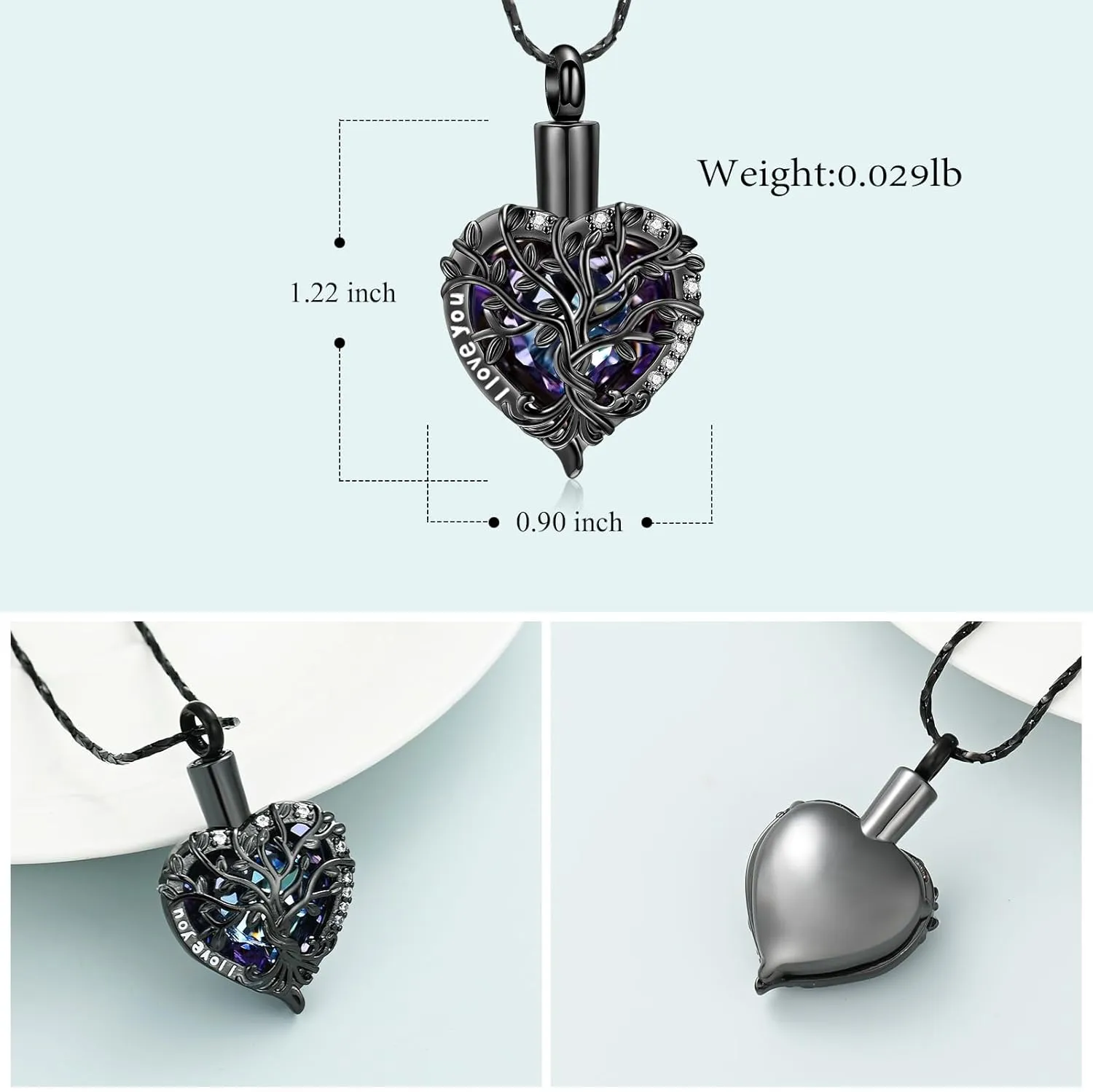 Imrsanl Crystal Heart Urn Necklace for Ashes Tree of Life Cremation Jewelry for Women Men Memorial Pendant Loved Ones Funeral Keepsake