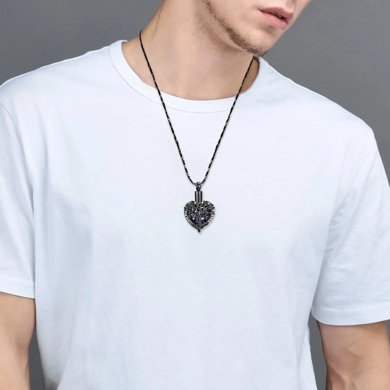 Imrsanl Crystal Heart Urn Necklace for Ashes Tree of Life Cremation Jewelry for Women Men Memorial Pendant Loved Ones Funeral Keepsake